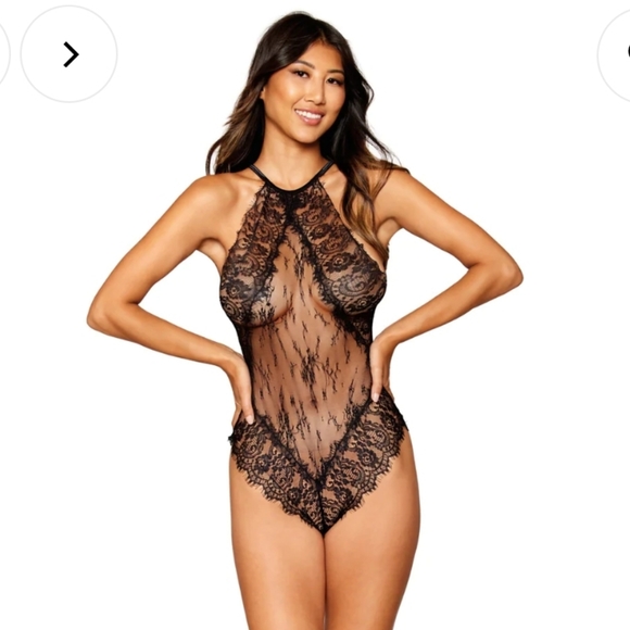 Dreamgirl Eyelash lace Halter Teddy Black XL NWT - Picture 5 of 5